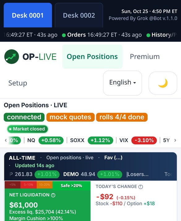 OP-LIVE on a phone, demo data
